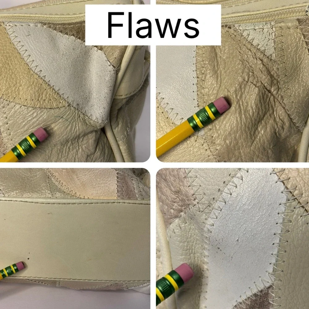 Vintage Patchwork Leather Shoulder Bag Purse‎ Neutral Tones Handbag Beige Boho